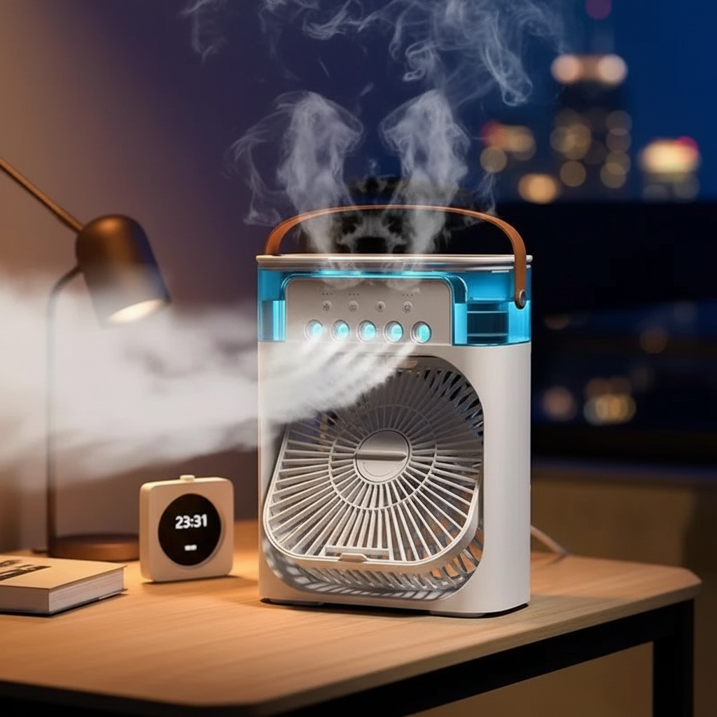Stay Cool Anywhere with Our 3-in-1 Portable Air Cooler Fan - Humidifier, LED Night Light & Personal AC for Home and Office Comfort