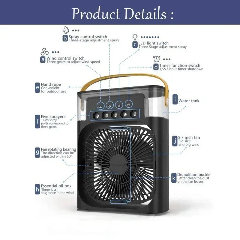 Stay Cool and Comfortable with the 3-in-1 Portable Air Cooler Fan: Humidifier, LED Night Light, and Personal Air Conditioner for Home and Office